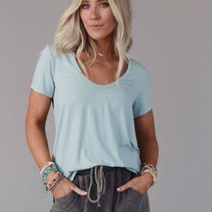 New! Three Bird Nest Scoop Neck Bralette Tee Size Large Seafoam